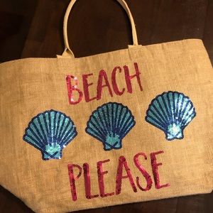 Beach Please Burlap Beach Bag